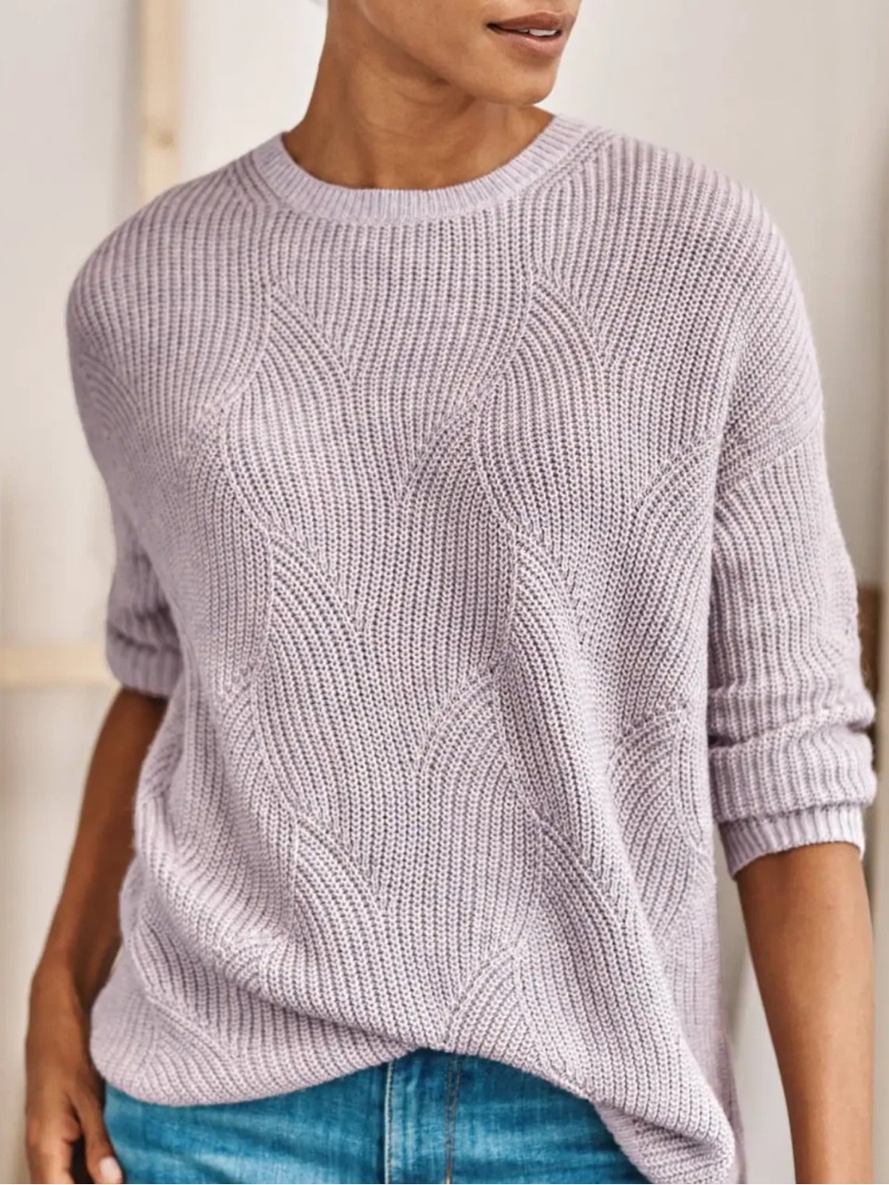 J. Jill Lavender Abstract-Waterfall Cable Knit Oversized Sweater Soft Lilac